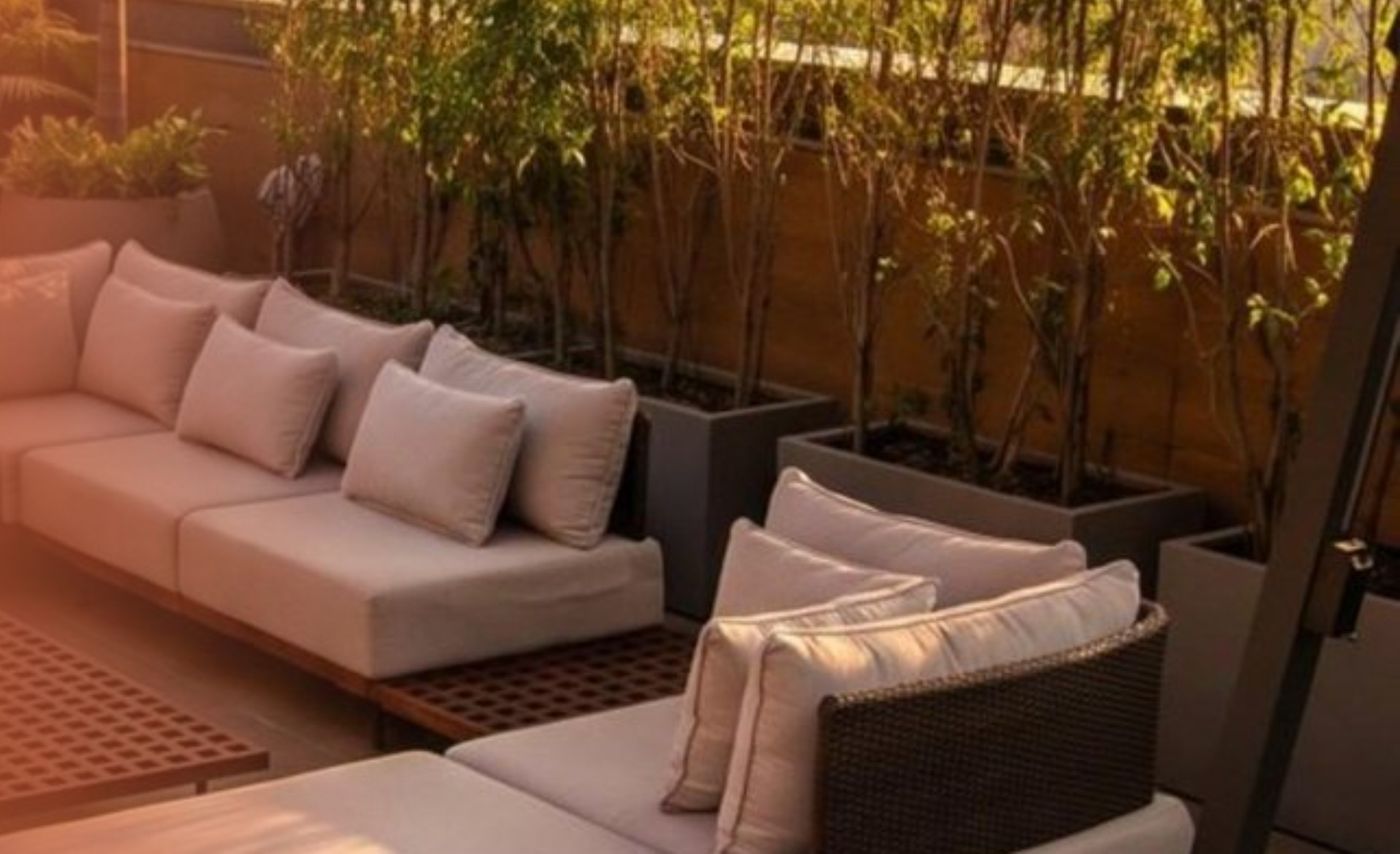Terrace lounge with planters